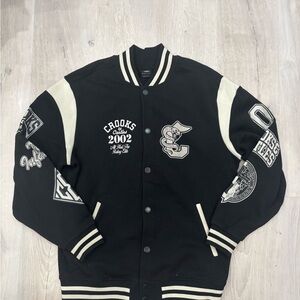Crooks & Castles Black and Cream Varsity Jacket